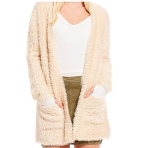 Free People Faux Fur Cardigan in Sand Relaxed Fit Size small